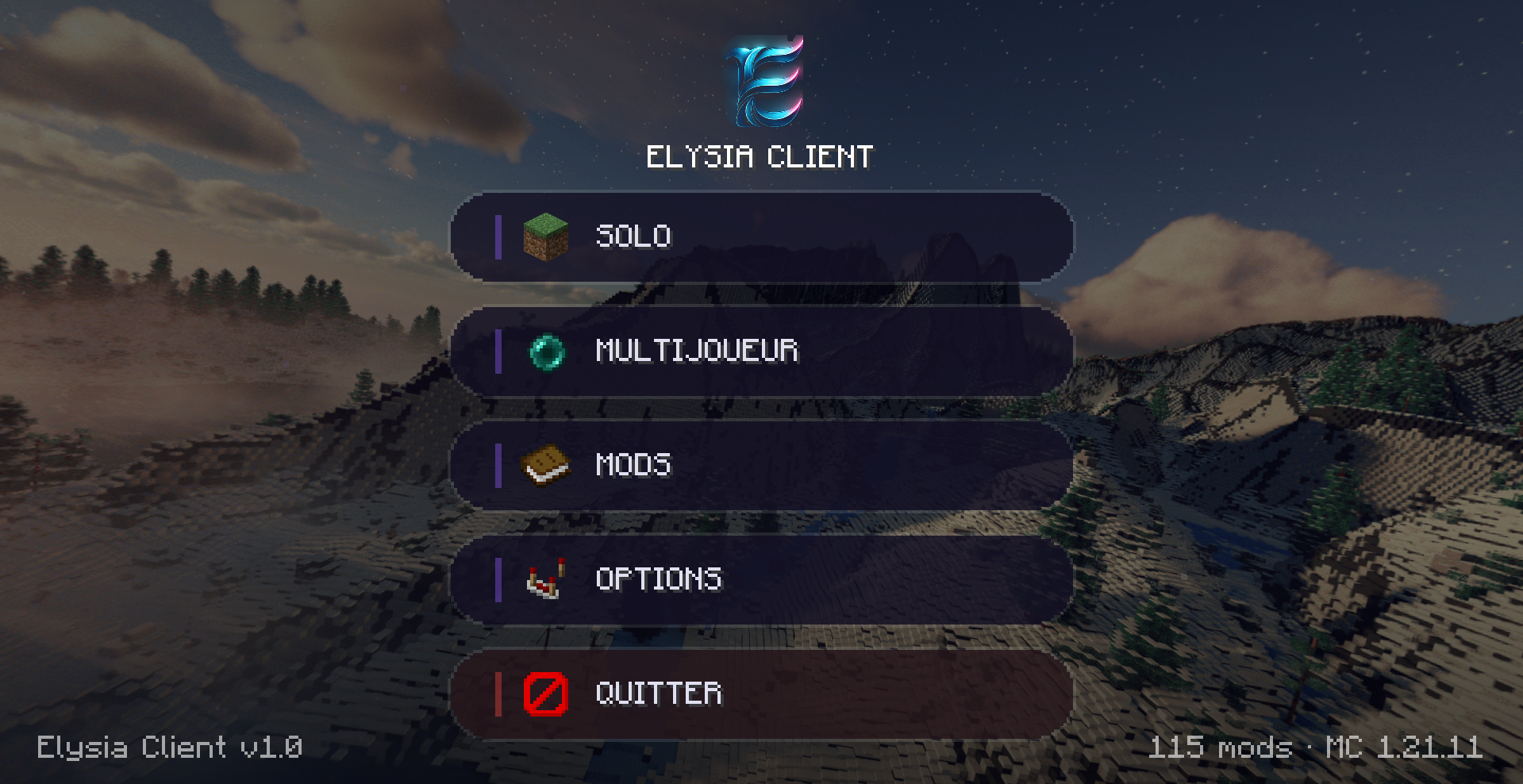 Preview in-game du menu personnalisé Elysia Client